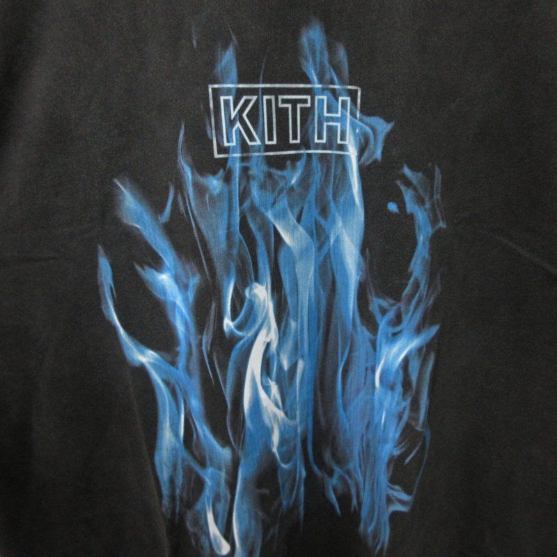 キスニューヨークシティ KITH NYC タグ付き 23年製 BUTANE VINTAGE TEE ファイアパターン ボックスロゴTシャツ カットソー  半袖 黒 ブラック Lサイズ 0430