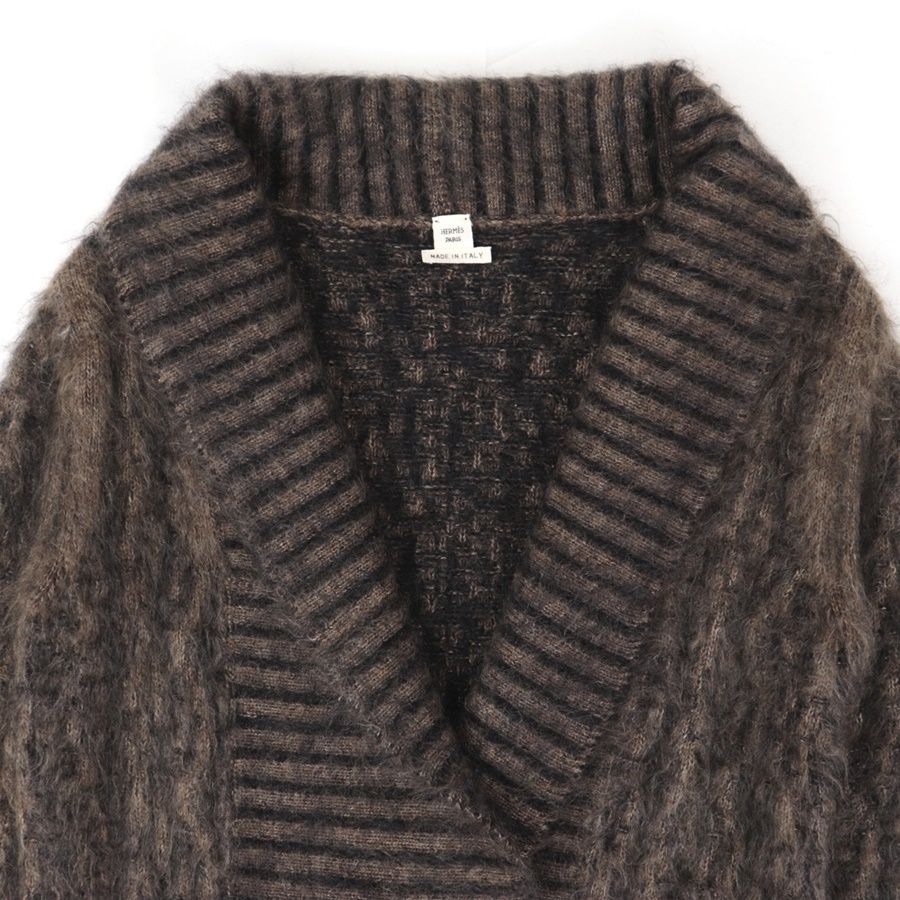 美品 エルメス 10AW モヘア ニット ロングカーディガン レディース 茶 