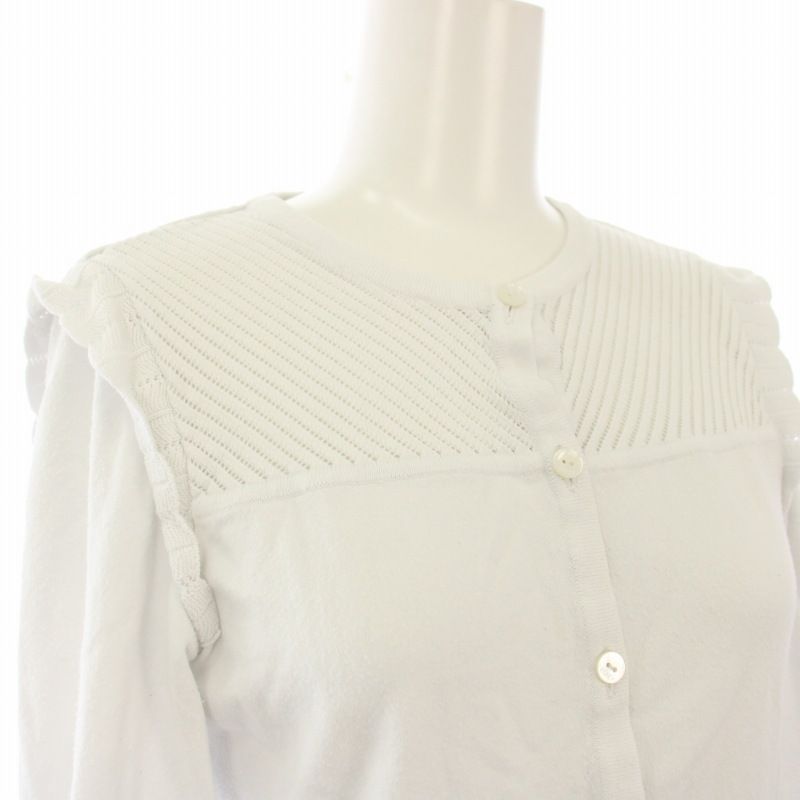 【美品】フォクシー フリルカーディガン Petit Ruffle 白ホワイト40 フォクシー FOXEY BOUTIQUE カーディガン ニット フリル 長袖 38