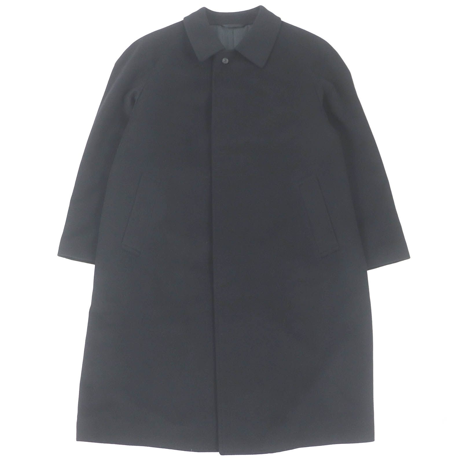 極美品Yves Saint Laurent Pour Homme イヴ・サンローラン プールオム ヴィンテージ カシミヤ100％ イタリア製生地 比翼 ステンカラーコート ブラック Lサイズ相当 日本製 正規品 メンズ