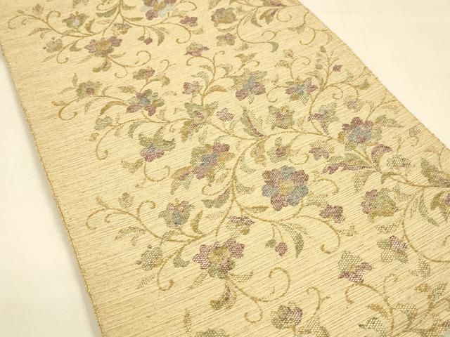 平和屋着物 八寸名古屋帯 紬地 花唐草文 正絹 DAAY8219cm