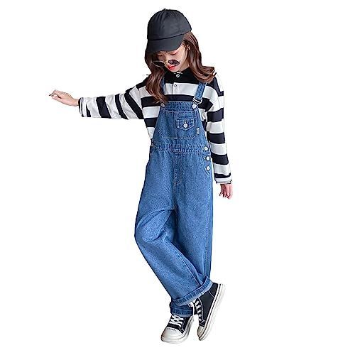 ブルー1_160 Rolanko 子供服 女の子 デニム サロペット キッズ ジーンズ ゆったり オーバーオール ワイド ブルー 130-170