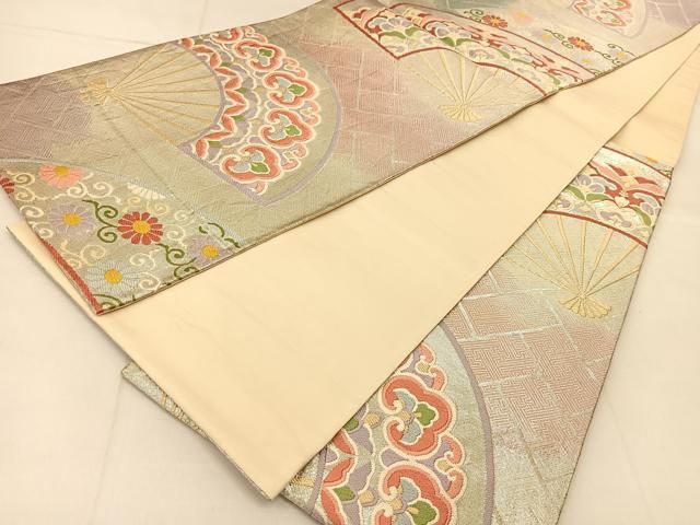 平和屋着物◎六通柄袋帯 唐織 扇面花文 金銀糸 正絹 逸品