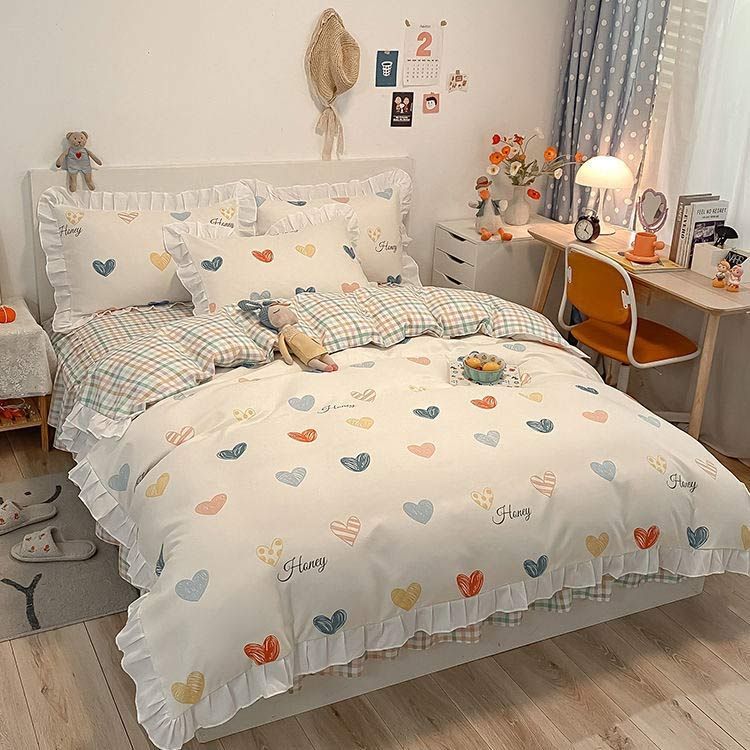 ビンテージシーツ　デッドストック3点セット　カラフルハート ビンテージシーツ デッドストック3点セット カラフルハート ビンテージ