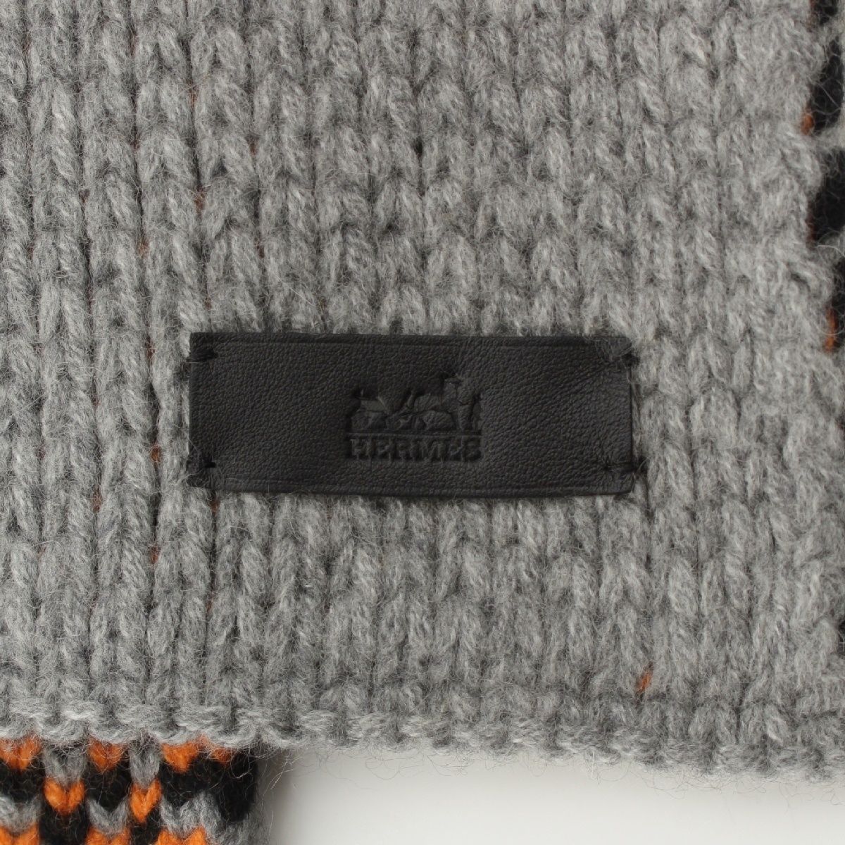 極美品 エルメス HERMES マフラー ストール BRIDES de GALA ブリッドドゥガラ ニット カシミヤ100％ レディース  グレー/オレンジ HERMES - 極美品 エルメス HERMES マフラー ストール BRIDES de GALA
