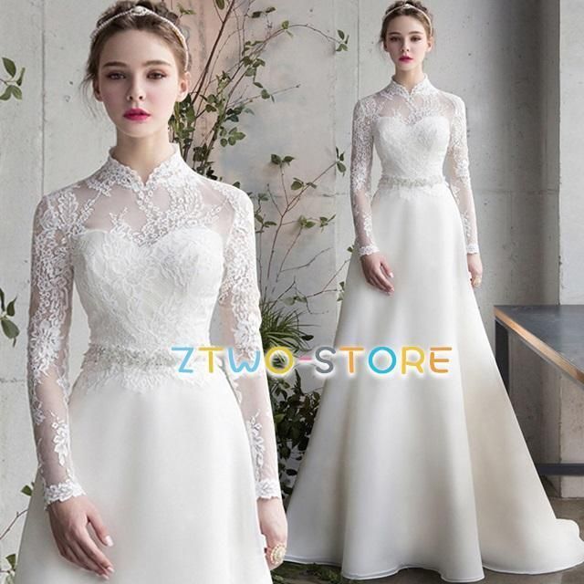 ウェディングドレス 袖あり 長袖 ウェディングドレス 大きいサイズ 3L 4L 小さいサイズ ウェディングドレス 二次会 シンプル 上品 レース WP 秘密1015