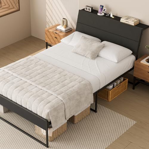 高耐荷重350kg 広めの 宮棚 照明-コンセント内蔵 ソファのようなセミダブルベッド 30cmの床下収納スペース アイボリーブラック ファブリックベッド 傾斜があるヘッドボード ソフトパッド付き 布張りベッドフレーム Naotico