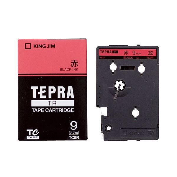 (まとめ) キングジム テプラ TR テープカートリッジ パステル 9mm 赤／黒文字 TC9R 1個  