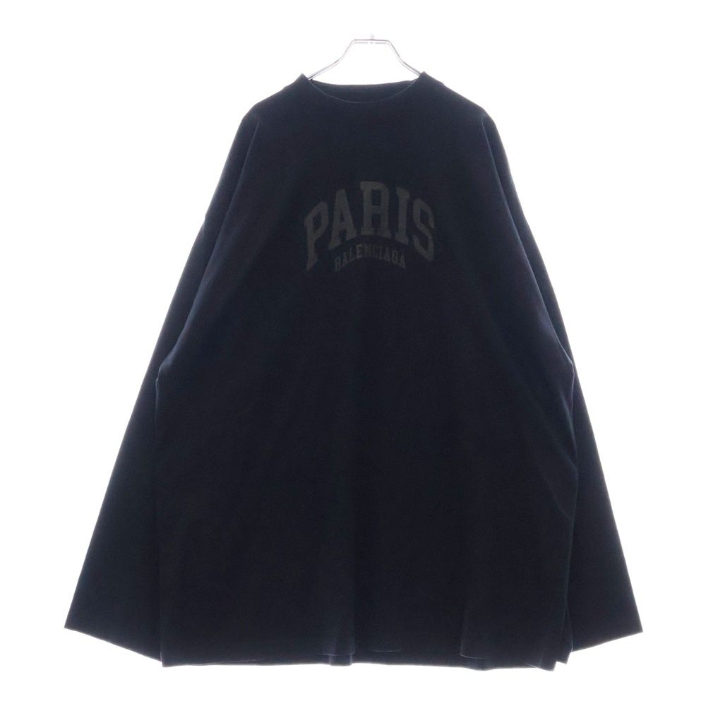 BALENCIAGA バレンシアガ CITIES PARIS モックネック フロントプリントロゴ 長袖Tシャツ ブラック 720250 TLVL7