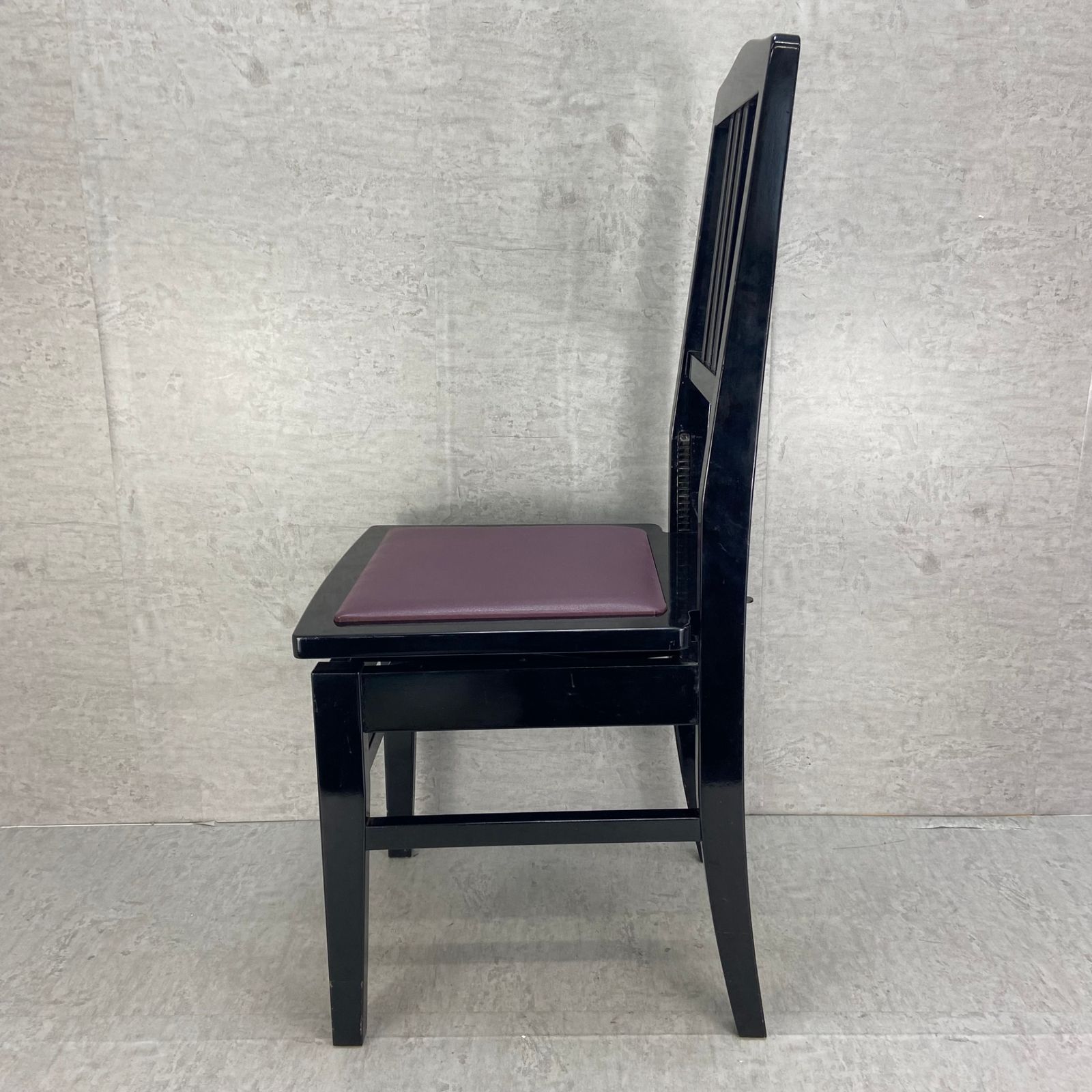 背もたれピアノ椅子 黒革 高さ調整可能