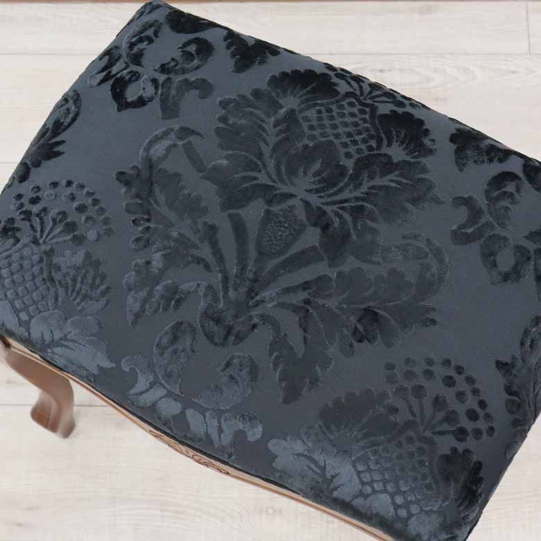 イタリア フットスツール 猫脚 ダマスクブラック 補助椅子 玄関用 完成品