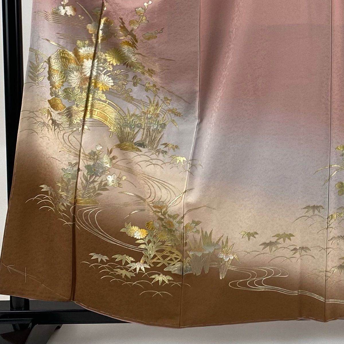 訪問着 身丈159cm 裄丈65cm M 袷 和田光正 落款 建物 草花 金銀彩  