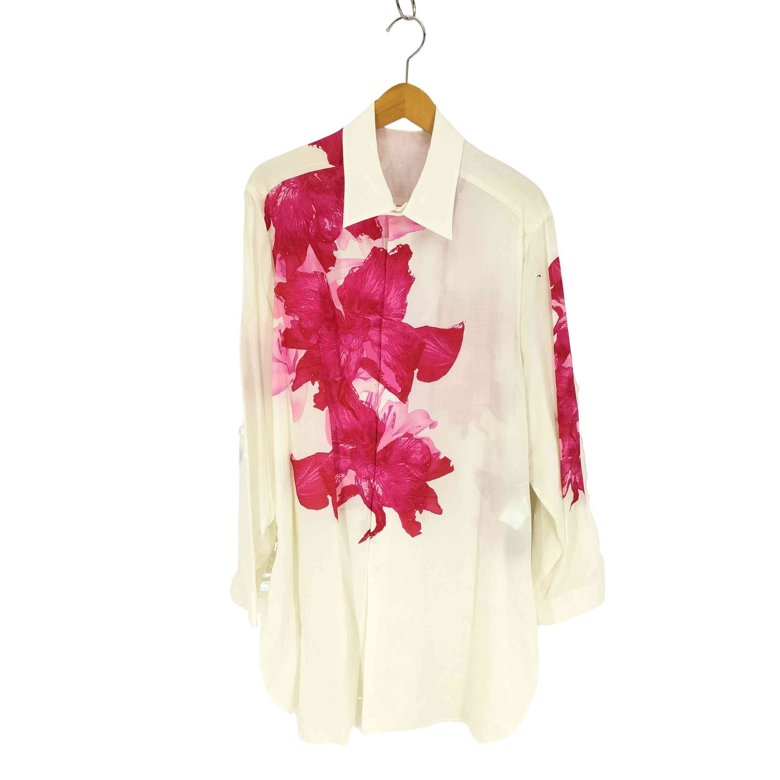 ヨウジヤマモトプールオム Yohji Yamamoto POUR HOMME 24AW CELLULOSE PINK FLOWER DESIGNED BLOUSE LOOK 41-42 セルロース ピンク フラワー デザイン ブラウス メンズ JPN 2