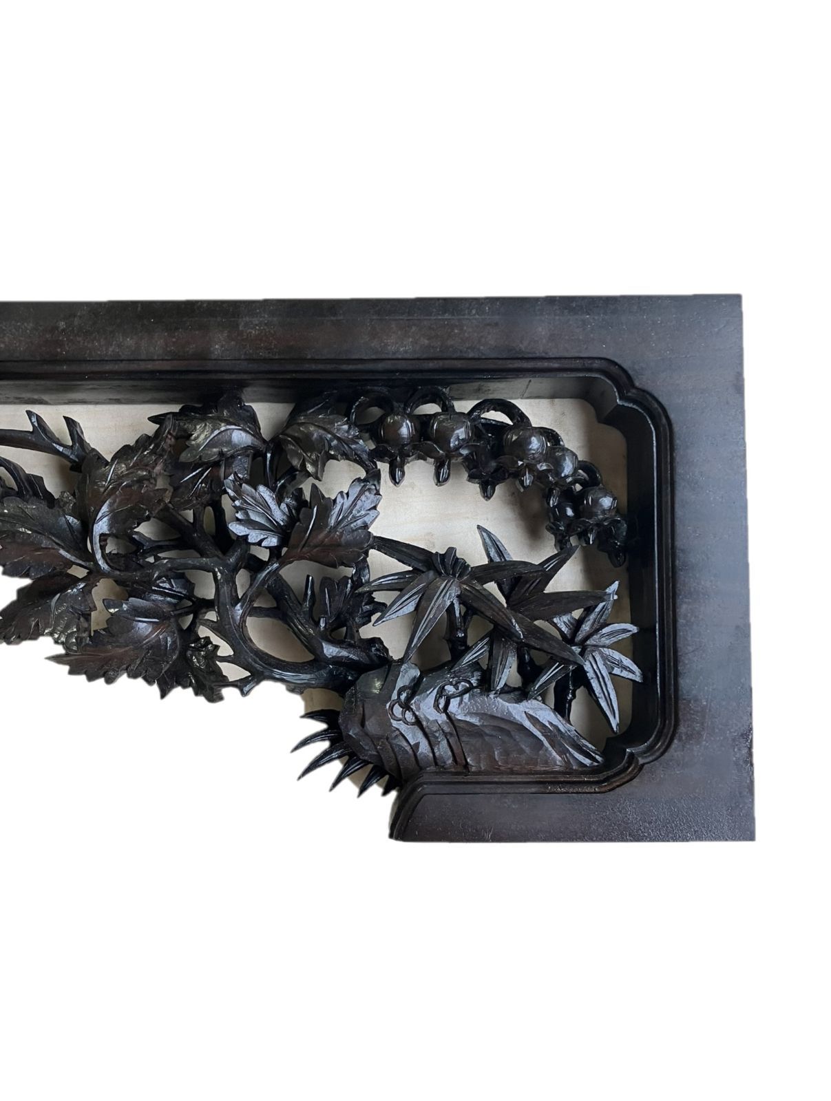 彫刻　紫檀   欄間 幅775ミリ!! 勇ましい姿の龍を描いた小型彫刻欄間 EZ2581 在庫1