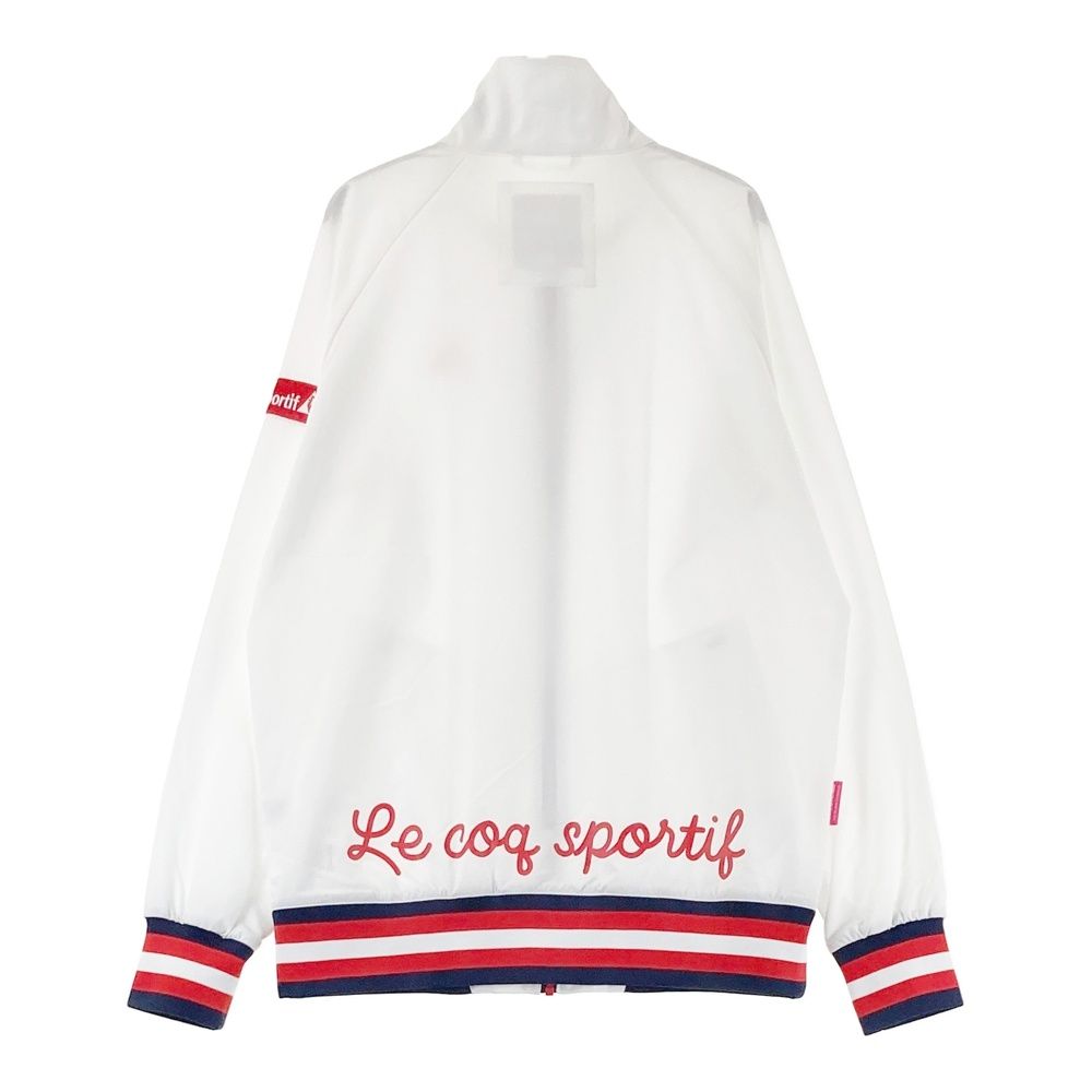 サイズ：M LE COQ GOLF ルコックゴルフ 2024年モデル ノーカラー ジャケット 総柄 ホワイト系 [240101422777] ゴルフウェア レディース ストスト サイズ：M LE COQ GOLF ルコックゴルフ 2024年モデル ノーカラー