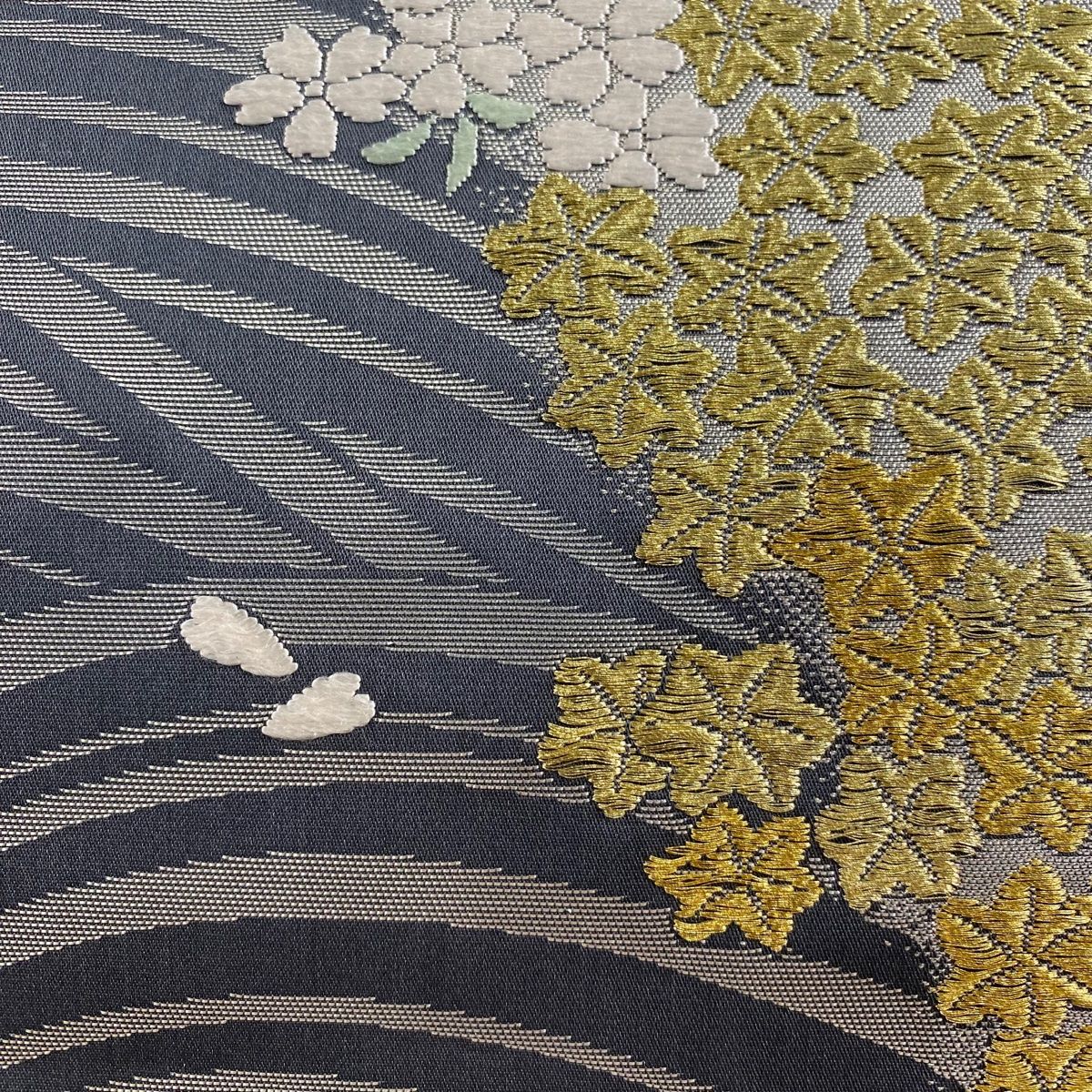 山口美術織物　袋帯　極美品落款あり 袋帯 逸品 山口美術織物 落款 春秋献上文 ますいわ屋 桜 波 金糸