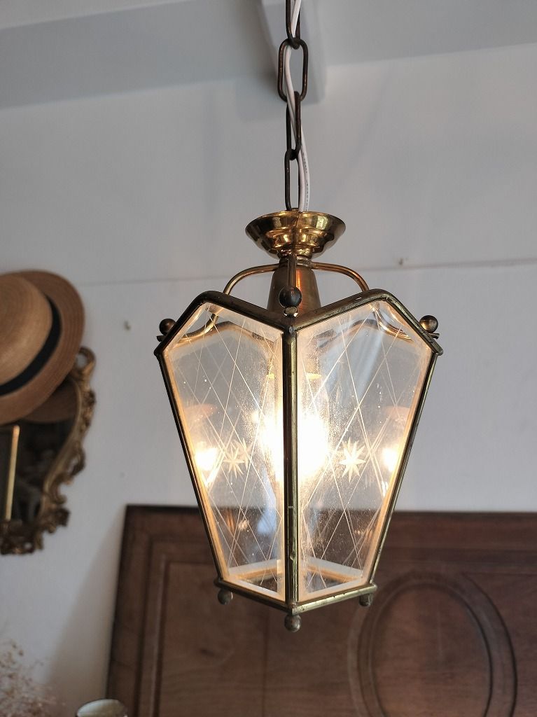 フランス アンティーク 素敵な 小振り 4面ガラス ランタン シャンデリア 照明 ペンダントライト NEXPOTALLINN_EU