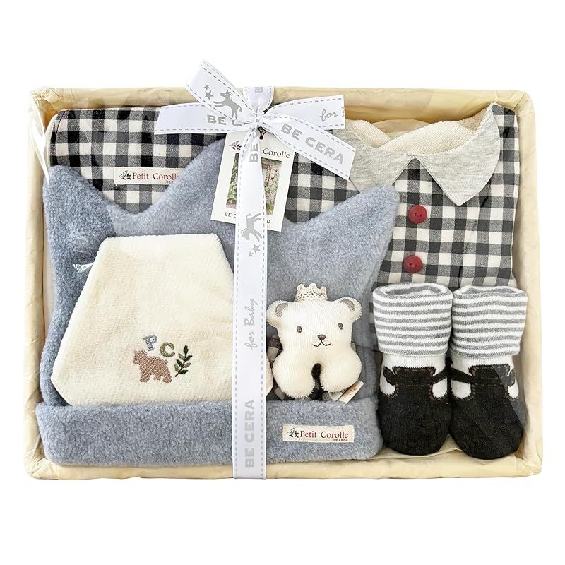 Petit Corolle プチコロール ビセラ製作所 出産祝いセット クマのプリンス Mカゴ ブラック 6点セット ベビーギフト