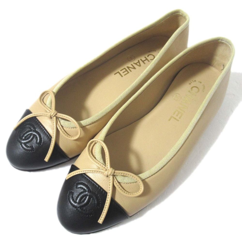 美品 CHANEL シャネル ココマーク リボン バレリーナ フラット
