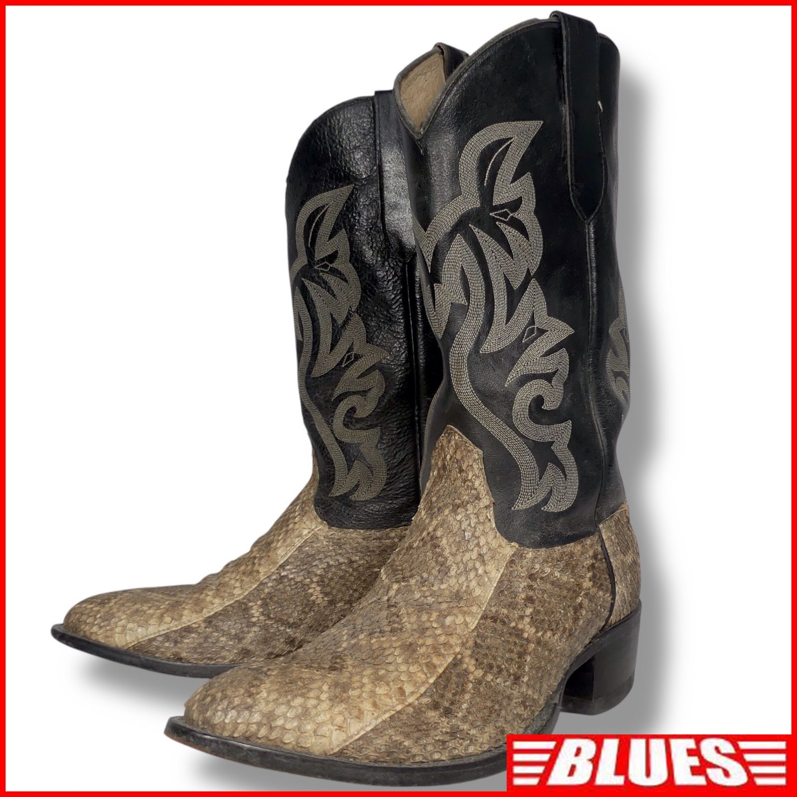 アメリカ製 COWTOWN BOOTS カウタウンブーツ ウエスタンブーツ 31.5 ロング 黒 パイソン 13D メンズ USA ウエスタンブーツサイズ31.5cm一覧←SEULB屋着古← JJ1309