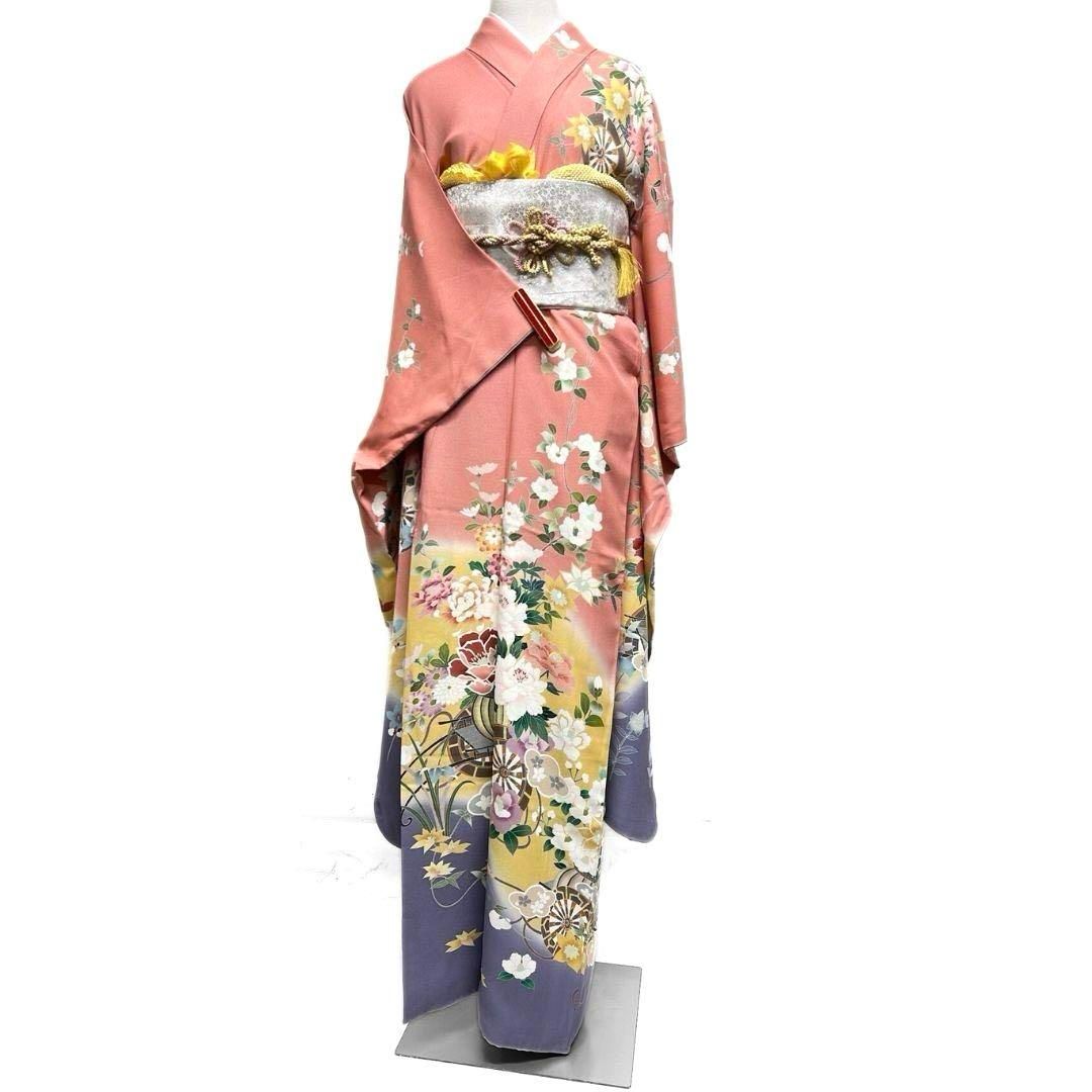 ずっと気になってた 振袖 友禅 花車 牡丹 花模様 成人式 晴れの日 着物 043a p 着物・浴衣