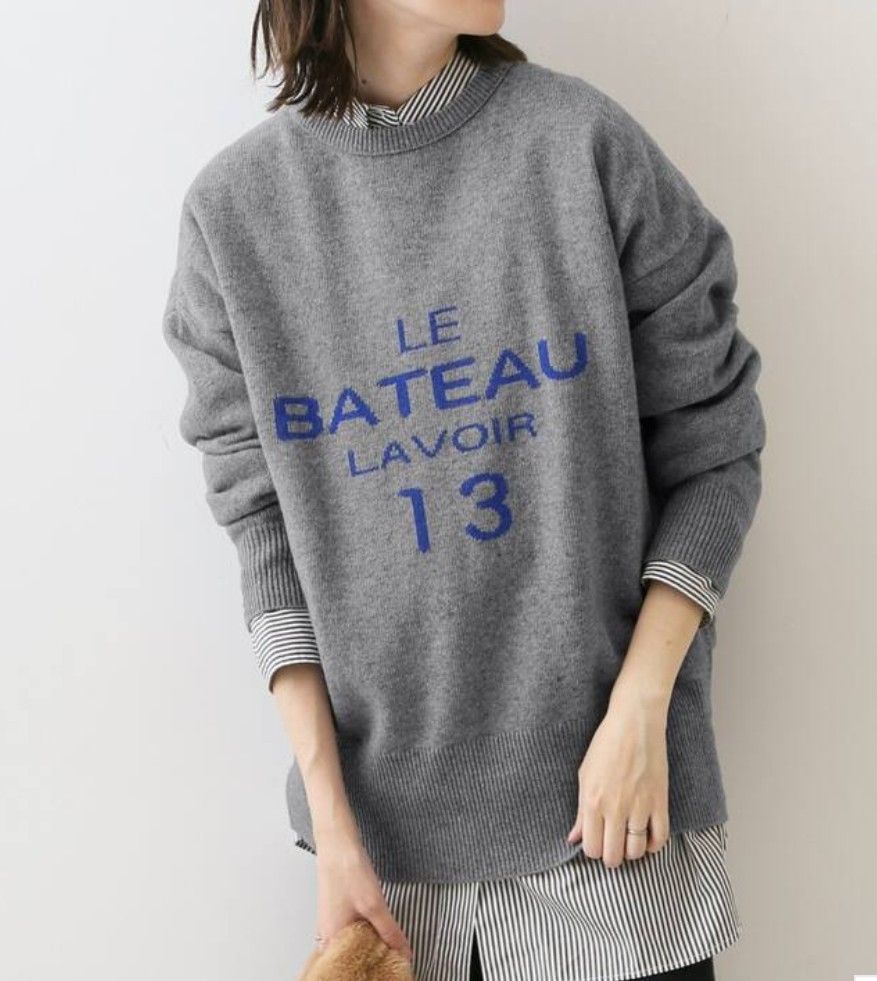 22AW♪LE BATEAUロゴニット グレー M フリーサイズ ウールニット