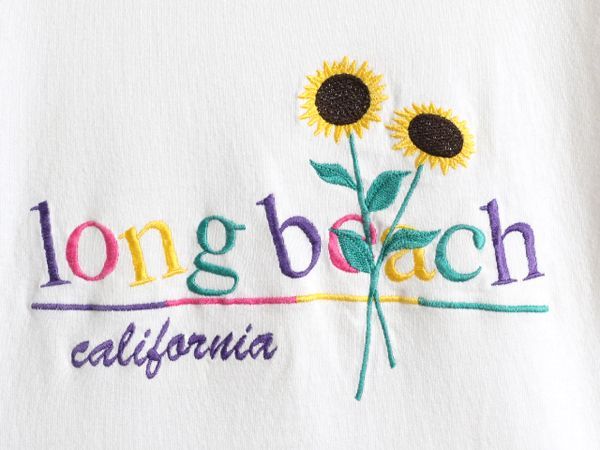 お得なクーポン配布中!】 90s ひまわり アート 刺繍 Tシャツ S 白