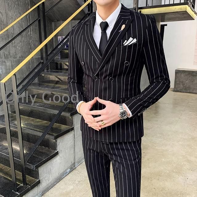 19号 大きいサイズ ブラック×ストライプ スーツ3点セット 楽天市場】スリーピーススーツ メンズ ストライプ柄 3ピース