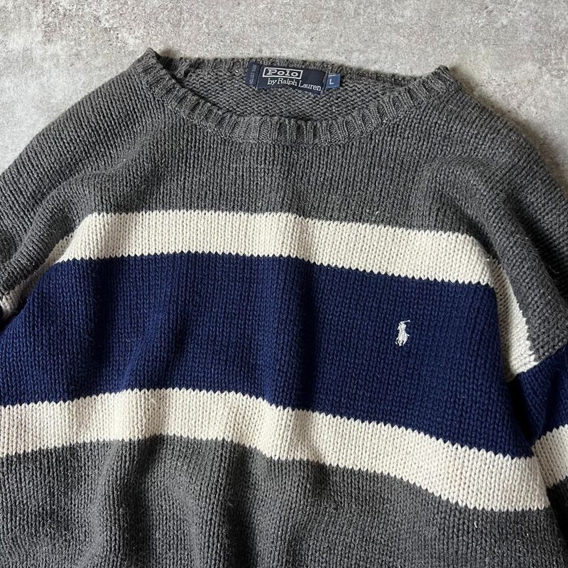 90s POLO RALPH LAUREN マルチ ボーダー コットン ニット セーター L 