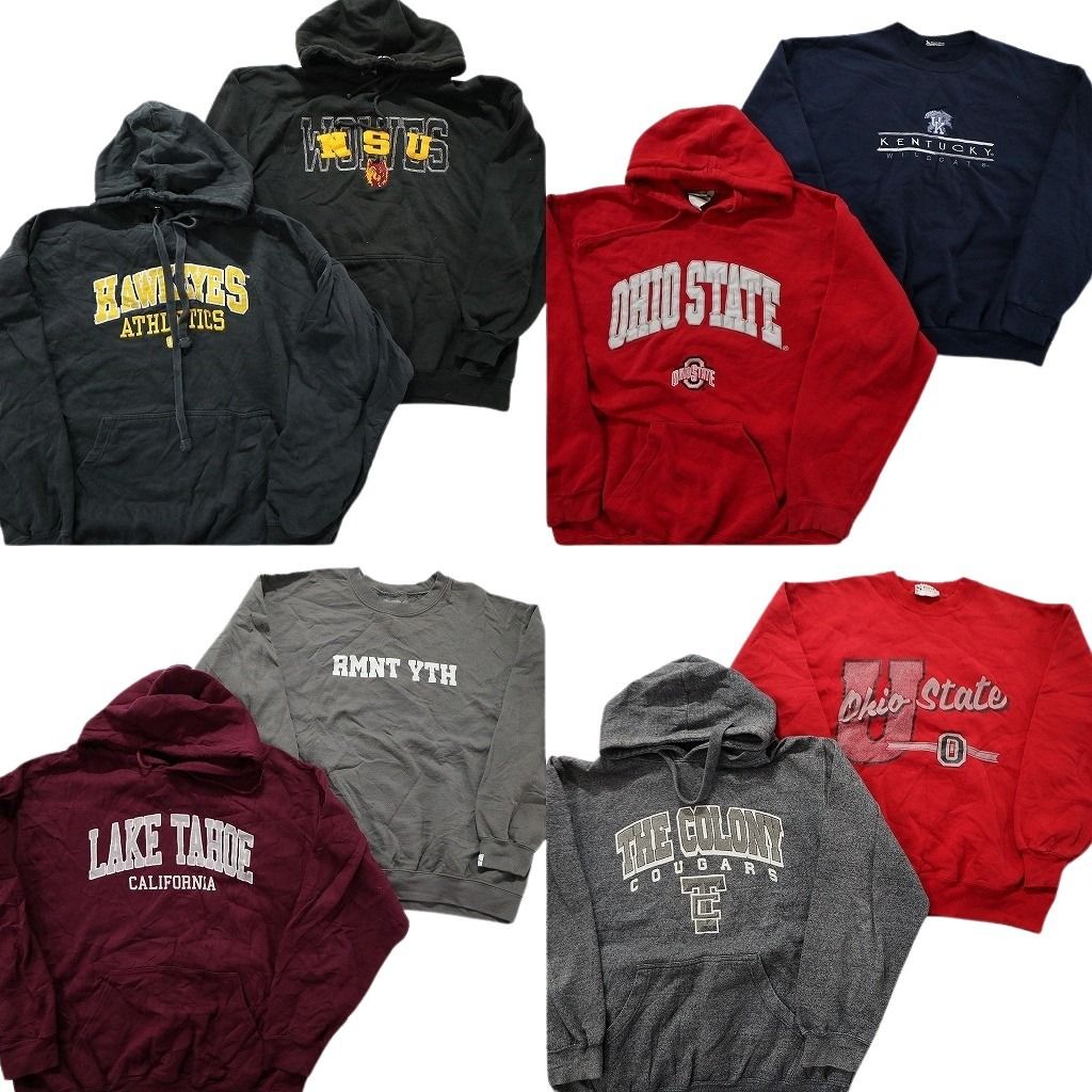 古着卸 まとめ売り カレッジ風 スウェット 8枚セット (メンズ L /XL ) ホークアイズ フーディー ブラック オハイオ大学 グレー MX2745