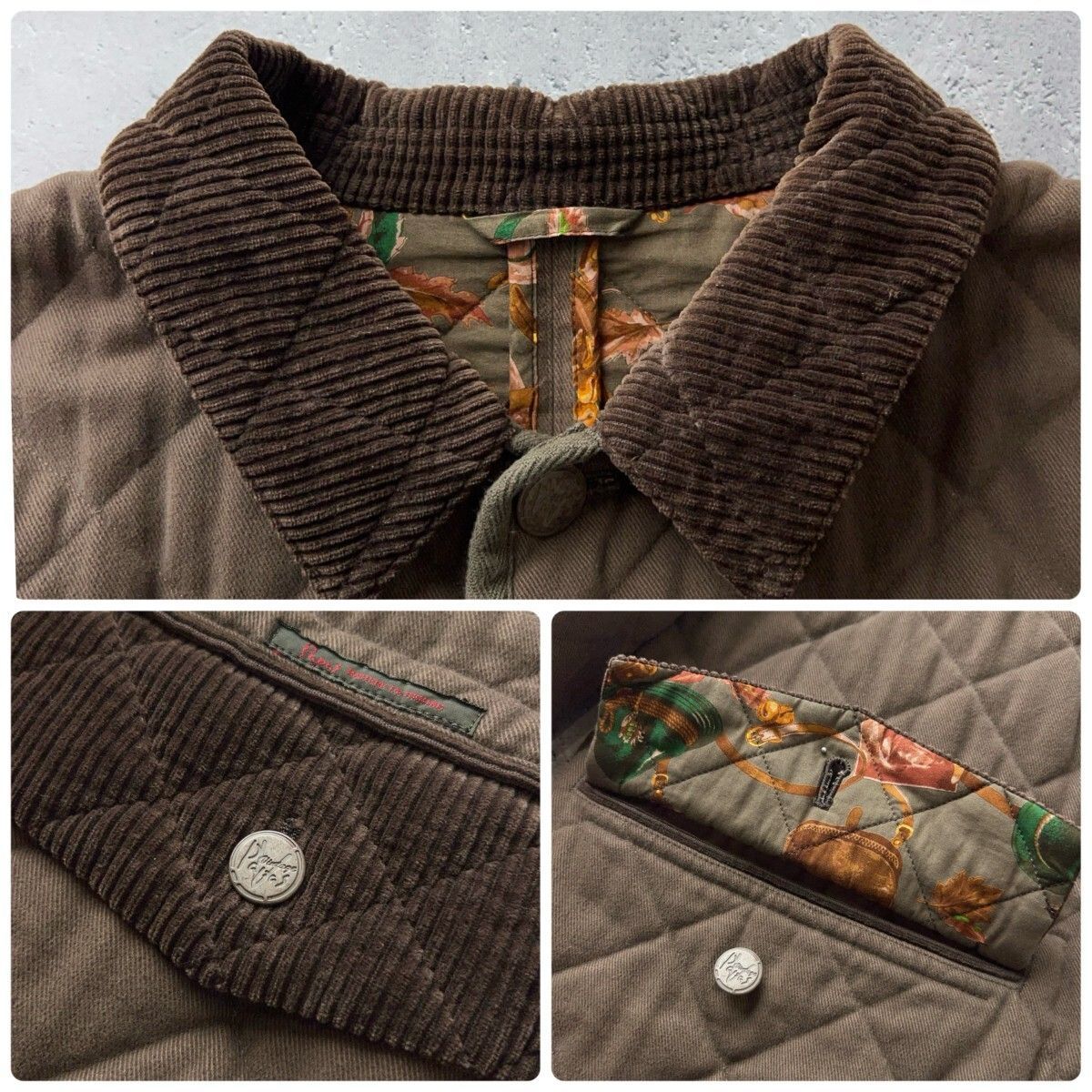 美品 Papas パパス ジャケット カバーオール 裏地チェック 日本製 M レザー使用◇Papasパパス 裏チェック コットンカバーオール