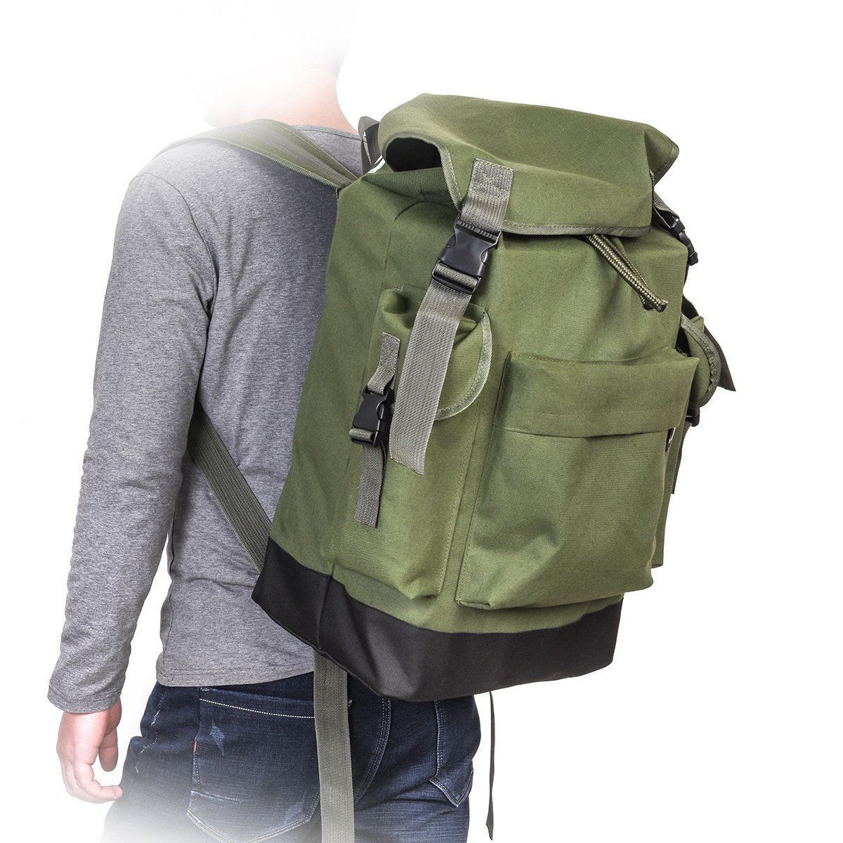 大容量 多機能 70L アーミーグリーン キャンバス カープ フィッシング バッグ フィッシング タックル バック パック 耐久性