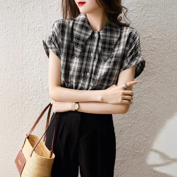 あっさりとした シャツ ブラウス チェック柄 レディース 半袖 夏 トップス 通勤 オフィス フォーマル OL 大人 女性らしい 大きいサイズ ゆったり カジュアル おしゃれ エレガント 送料無料 4H4X189 バラエティ豊かな