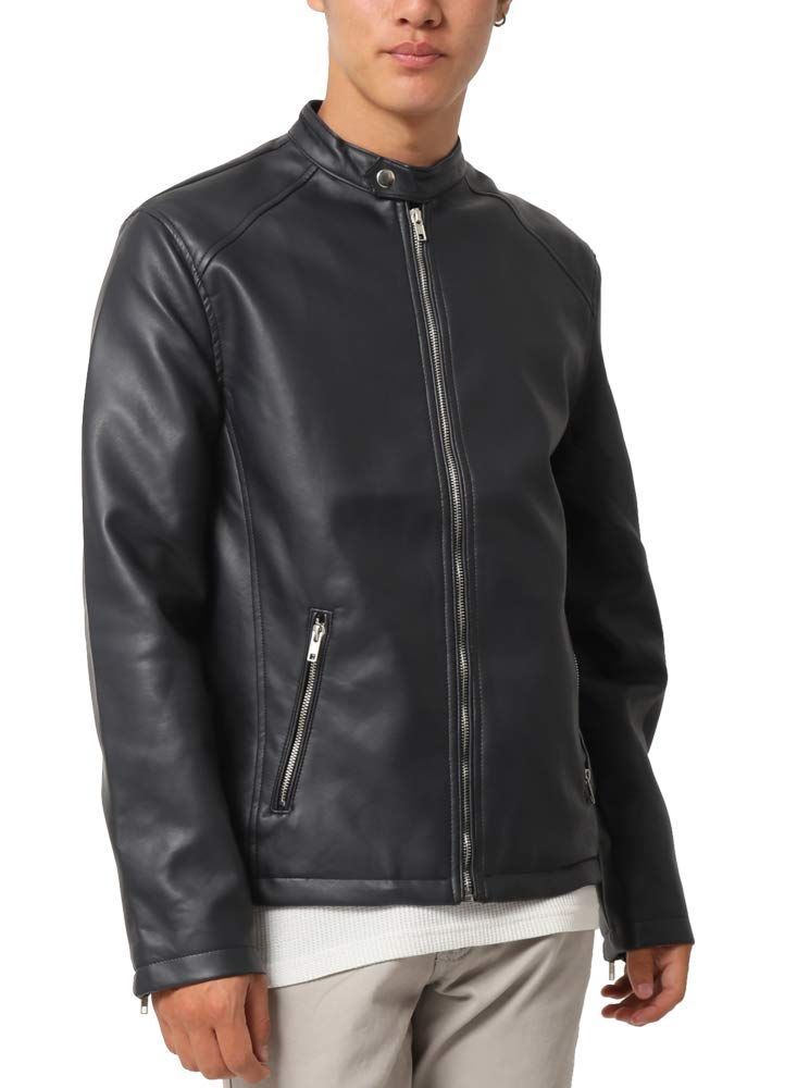 ブラックレザーシングルライダースジャケット LL KUSHITANI レザー