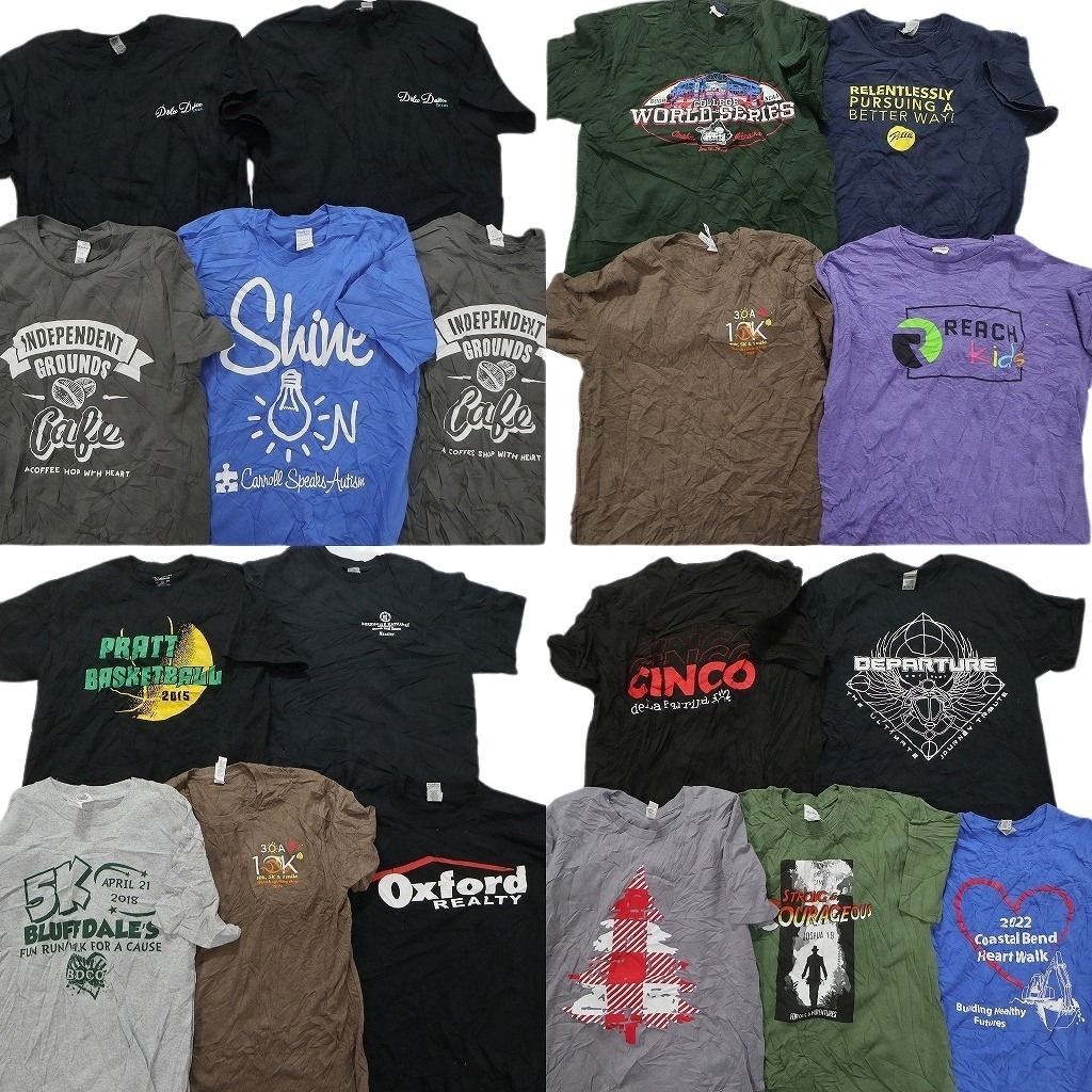 古着卸 まとめ売り カラーmix プリント 半袖Tシャツ 19枚セット (メンズ M ) ワンポイントロゴ 英字プリント ブラック系 MS5330