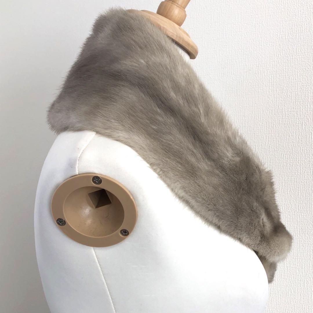 美品 毛皮 ミンク リアルファー マフラー ストール グレー ショール