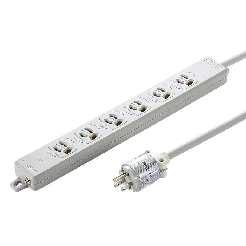 サンワサプライ 医用接地プラグ付き電源タップ 3P 6個口 グレー 5m TAP-HPM6-5W （1点）