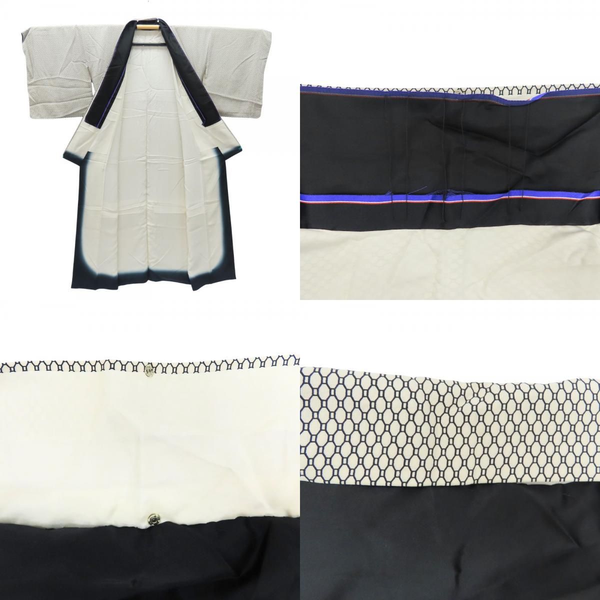 【中古】 小紋 正絹 クリーム系 黒 カジュアル モダン 和装 呉服 和服 きもの レディース 女性 中古】 小紋 正絹 クリーム系 黒 カジュアル モダン 和装 呉服 和服