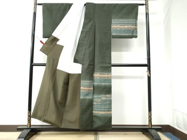 平和屋着物○希少 訪問着 紬地 めがね織 横段文 金糸 ますいわ屋扱い  