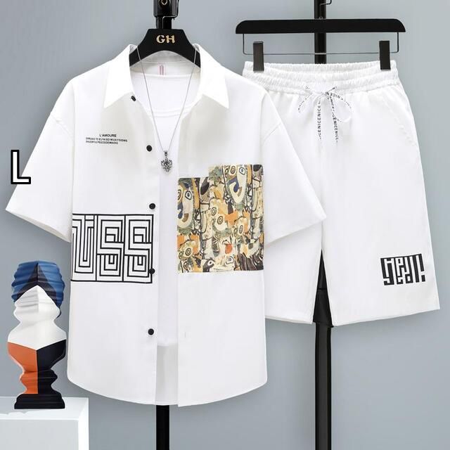  [L]メンズ ファッション 服  オシャレ シンプル 大人 かっこいい 大きいサイズ ストリート 紳士服 夏 冷感 スーツ 半袖 シャツ パンツ 薄手 カジュアル セット その他