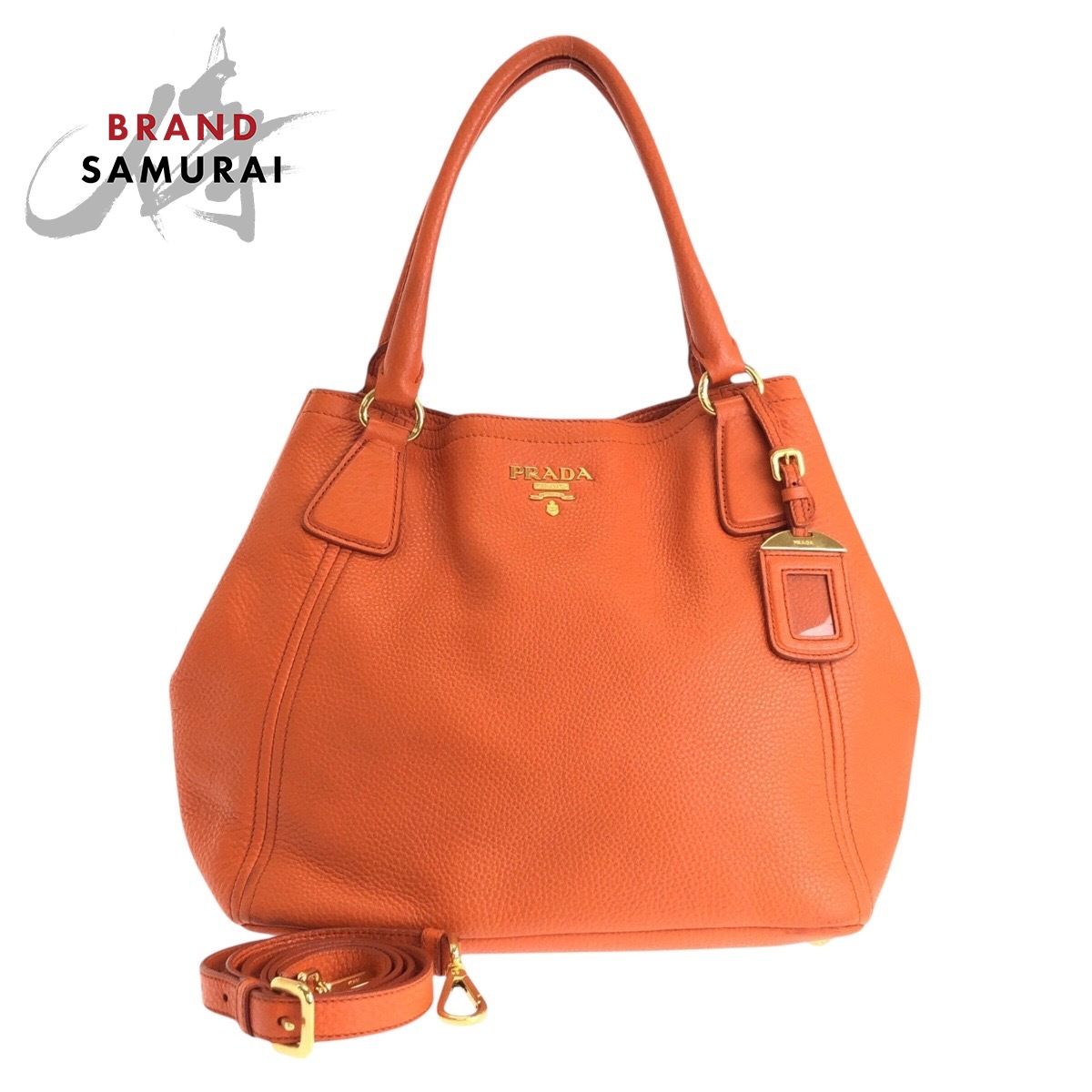 美品 PRADA プラダ ヴィッテロ オレンジ ゴールド金具 レザー トート 