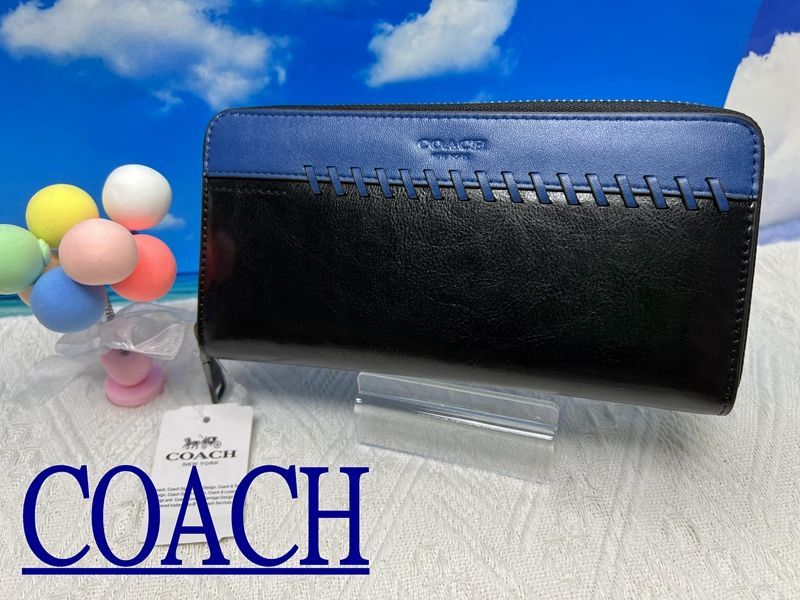 COACH  財布 コーチ 長財布 アコーディオン ウォレット スポーツ カーフ レザー サドル  ブルー 財布 メンズ プレゼント クリスマス 贈り物  吉日 ギフト  新品未使用 ファッション ｂ157 F75209 14