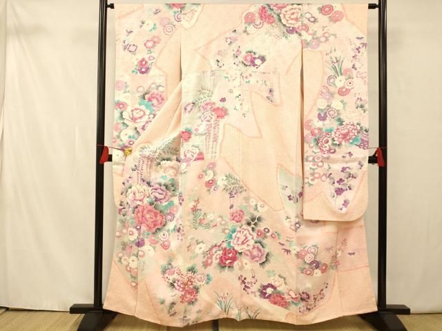 豪華振袖　駒刺繍　絞り　花筏文　正絹　逸品 豪華 振袖 駒刺繍 絞り 吉祥花松文 金銀彩 逸品 正絹 成人式 大学の