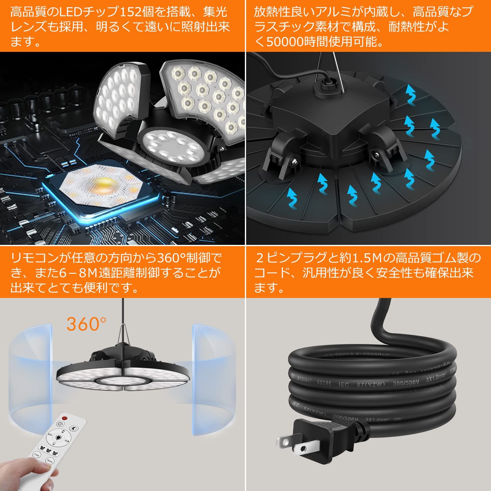 ワークショップ カーポート 天井照明 倉庫 IP54防水 変形可能