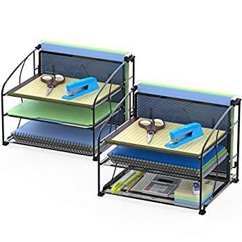 SimpleHouseware デスクオーガナイザー 2パック 3トレイ ハンギングファイルホルダー付き ブラック
