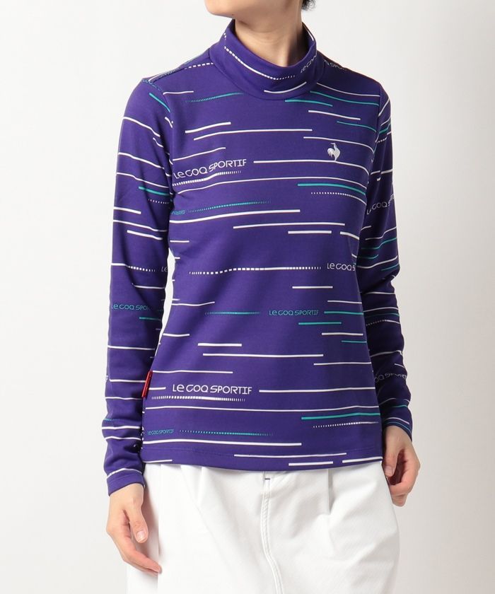 le coq sportif golf ハイネックシャツ 長袖 サイズM 紫 ボーダー