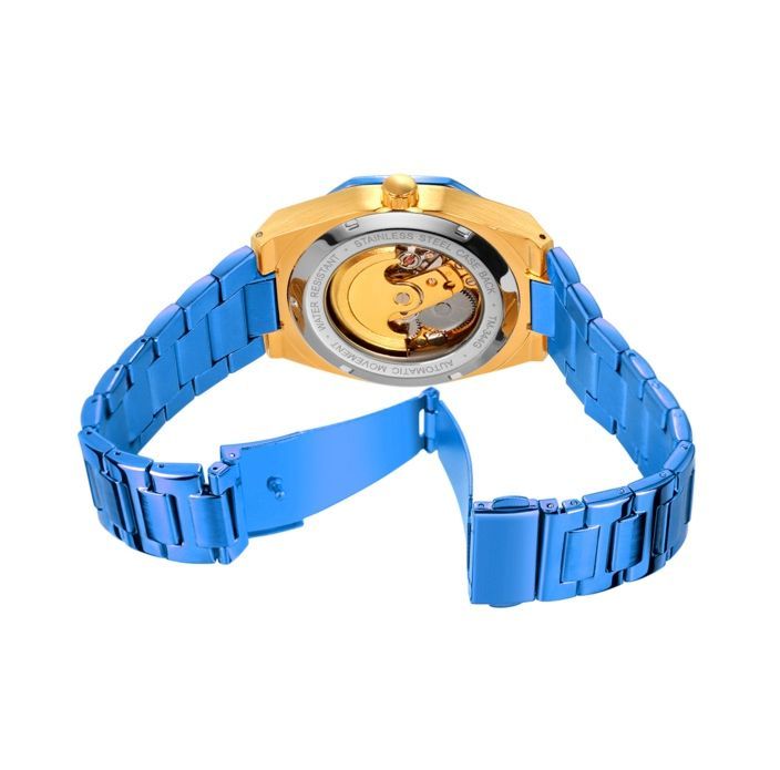 腕時計】T024 3D フルスケルトン 自動 機械式 青 ゴールド - メルカリ