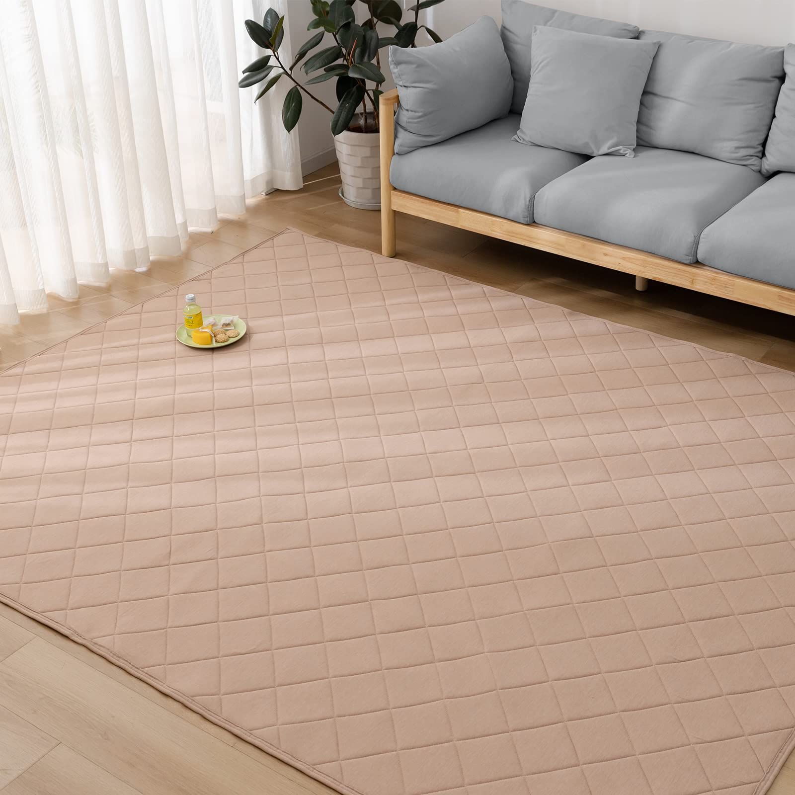 Keusnix ラグ カーペット キルトラグ 2畳 190x190CM ラグマット 綿 春夏に向き 洗える 滑り止め付き 抗菌 防臭 防ダニ サラサラ肌触り リビングマット オールシーズン快適 軽量タイプ モカ