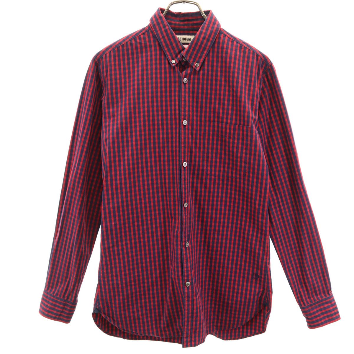 FACTOTUM ファクトタム 日本製 ギンガムチェック柄 長袖 コットンシャツ 48 レッド メンズ 古着 2025年 ファクトタム　FACTOTUM　ドレスシャツ