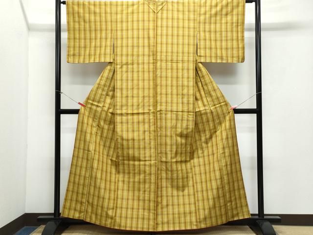 花黄八 (紬)着物一式 平和屋着物○黄八丈 紬 格子柄 正絹 逸品 CAAX1136vf - メルカリ